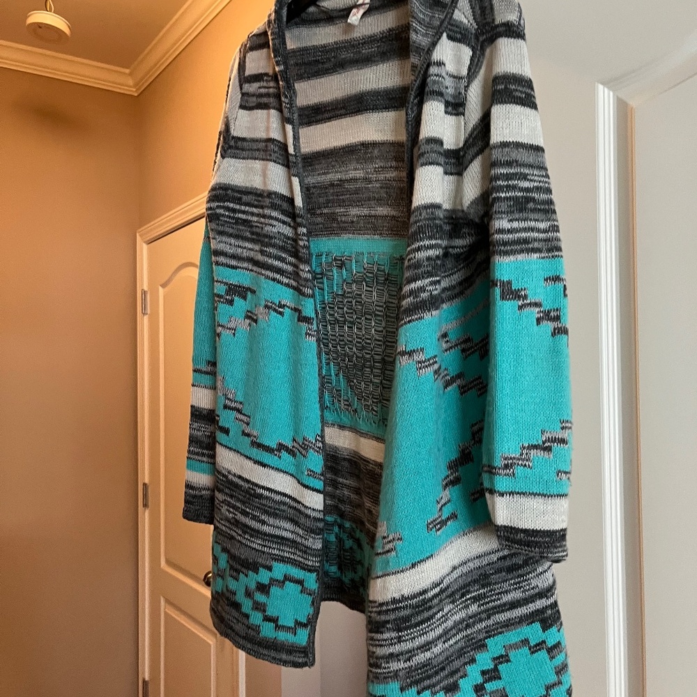 Torquise and grey hooded sweater